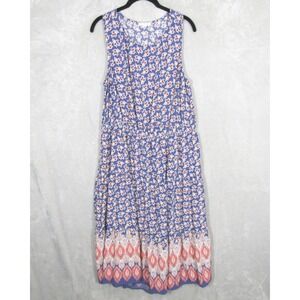 Beach Lunch Lounge Dress Womens XXL Blue Floral Cut Out Maxi Sleeveless Boho